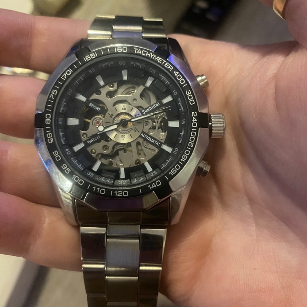Jushidai skeleton automatic sports watch stainless steel
